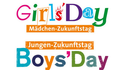 Die bunten Logos „Girls Day – Mädchen-Zukunftstag“ und „Boys Day – Jungen-Zukunftstag“ auf weißem Grund.